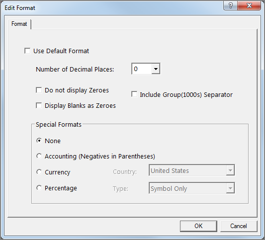 Edit format dialog box for columns.